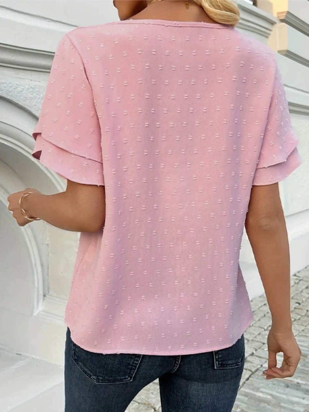 ZARA Summer Solid Color Round Neck Short Sleeve 3D Flower T Shirt